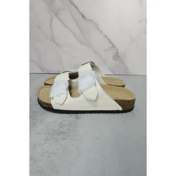 NWOT Quince Nappa Leather Double Buckle Slides White Women's Size 6 1062-4