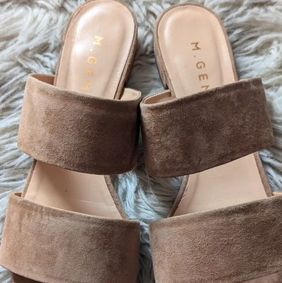 NWOT RARE M. Gemi Capri Suede Slides in Luggage Tan