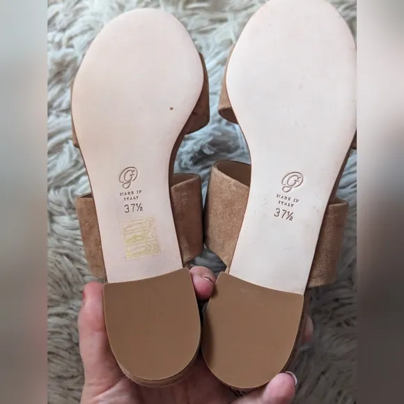 NWOT RARE M. Gemi Capri Suede Slides in Luggage Tan