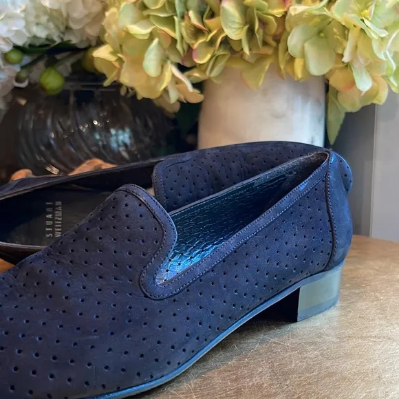 NWOT! Stuart Weitzman Perforated Loafers in Black Nubuck Leather