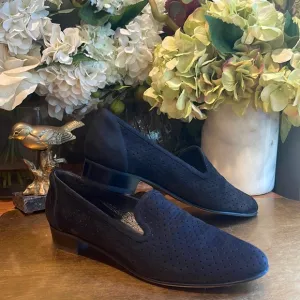 NWOT! Stuart Weitzman Perforated Loafers in Black Nubuck Leather