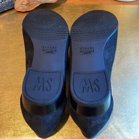 NWOT! Stuart Weitzman Perforated Loafers in Black Nubuck Leather