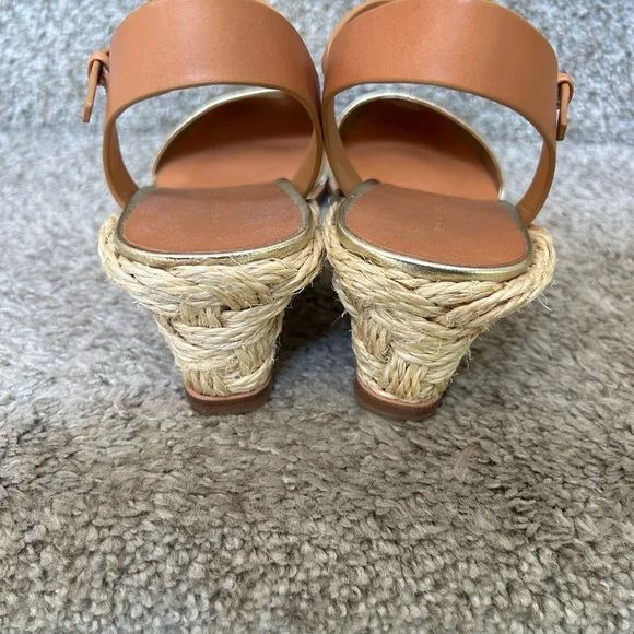 NWOT Tory Burch cap toe leather wedge espadrilles. Gold details. Buckle strap