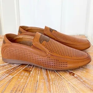 NWOTMen's Perforated Genuine Leather Brown Loafers in Size 11
