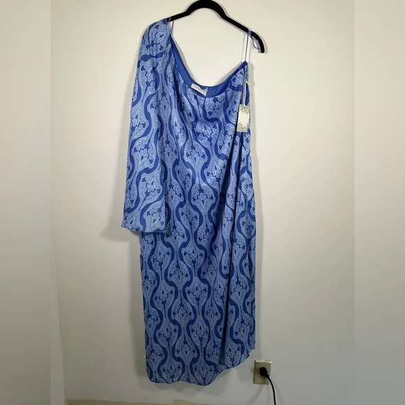 NWT $158 HYACINTH HOUSE One Shoulder Blue Geometric Luna Dress Size XXL