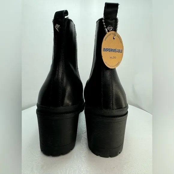 NWT Aldo Black Leather Faux Fur Lined Waterproof Boots Size 9