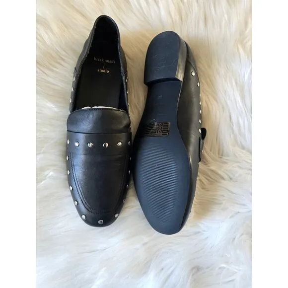 NWT Anthropologie Suede Studio Studded Black Loafers - EU 40.5
