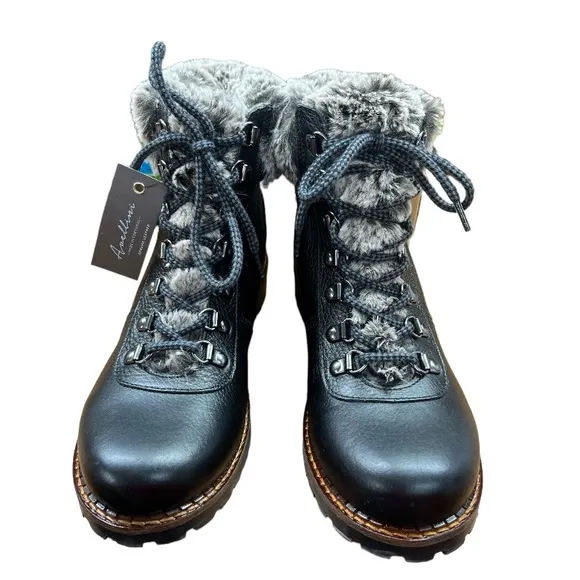 NWT AVELLINI women’s cozy-lined lace-up leather boots in black. Size 7.5