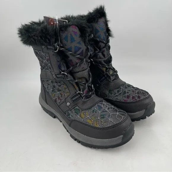 NWT! Bearpaw Big Kids Multicolor Fur Trimmed Wool Lined Winter Boots - Size 3 Y