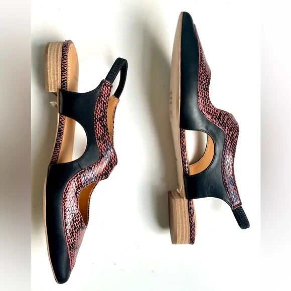 NWT Bill Blass Anthropologie Skyla Snake Pointed Toe Slingback Flats, size 9