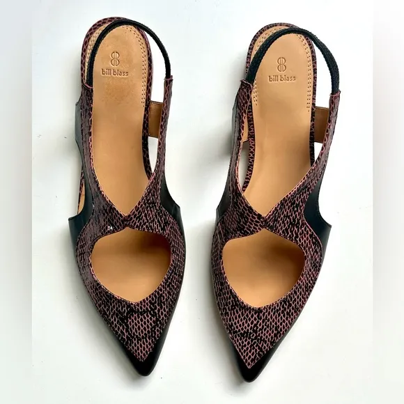 NWT Bill Blass Anthropologie Skyla Snake Pointed Toe Slingback Flats, size 9