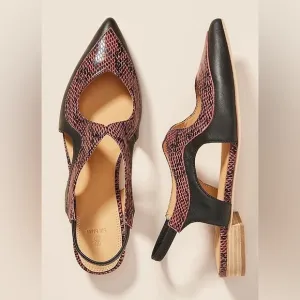 NWT Bill Blass Anthropologie Skyla Snake Pointed Toe Slingback Flats, size 9
