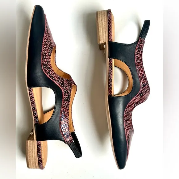 NWT Bill Blass Anthropologie Skyla Snake Pointed Toe Slingback Flats, size 9