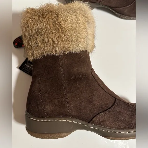 NWT Blondo Canada Suede square toe fur trim wool lined vintage boots brown