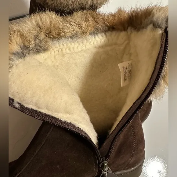 NWT Blondo Canada Suede square toe fur trim wool lined vintage boots brown