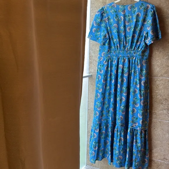NWT Boden Eve Linen Midi Dress Blue Botanical Bunch Pockets Size 10L US 14L UK