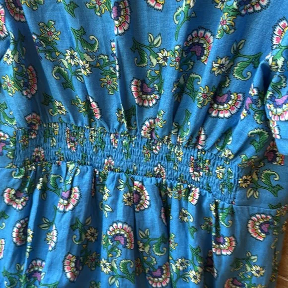 NWT Boden Eve Linen Midi Dress Blue Botanical Bunch Pockets Size 10L US 14L UK