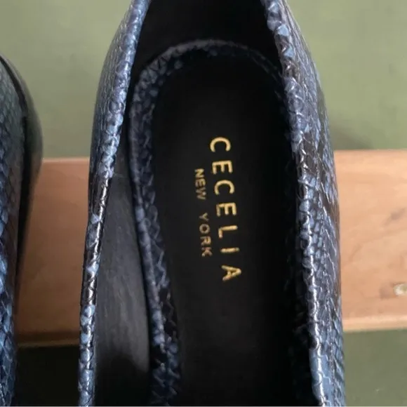 NWT Cecelia NY FENTON Loafers w Horsebit Deco in Blue &amp; Black Snake Leather