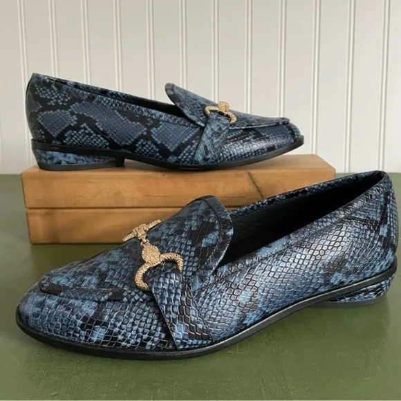 NWT Cecelia NY FENTON Loafers w Horsebit Deco in Blue &amp; Black Snake Leather