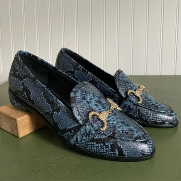 NWT Cecelia NY FENTON Loafers w Horsebit Deco in Blue &amp; Black Snake Leather
