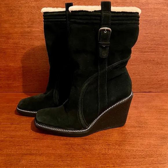 NWT Cole Haan Air Michelle Shearling Black Wedge Boots
