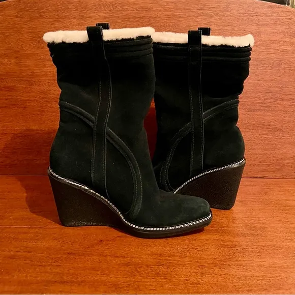NWT Cole Haan Air Michelle Shearling Black Wedge Boots