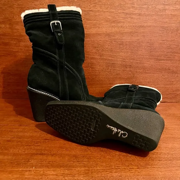 NWT Cole Haan Air Michelle Shearling Black Wedge Boots