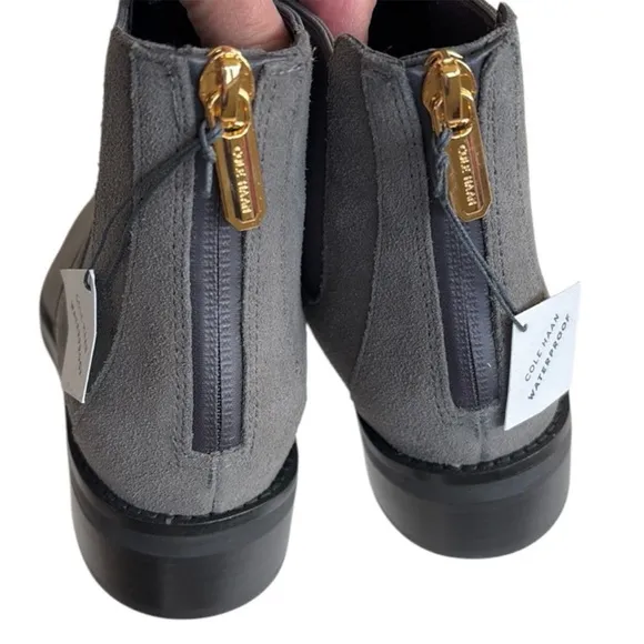 NWT Cole Haan Waterproof Leather Ankle Boots Grey Size 5 1/2
