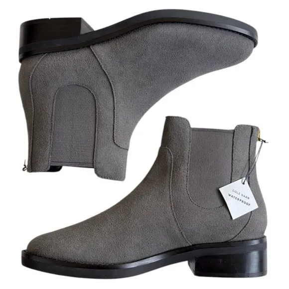 NWT Cole Haan Waterproof Leather Ankle Boots Grey Size 5 1/2