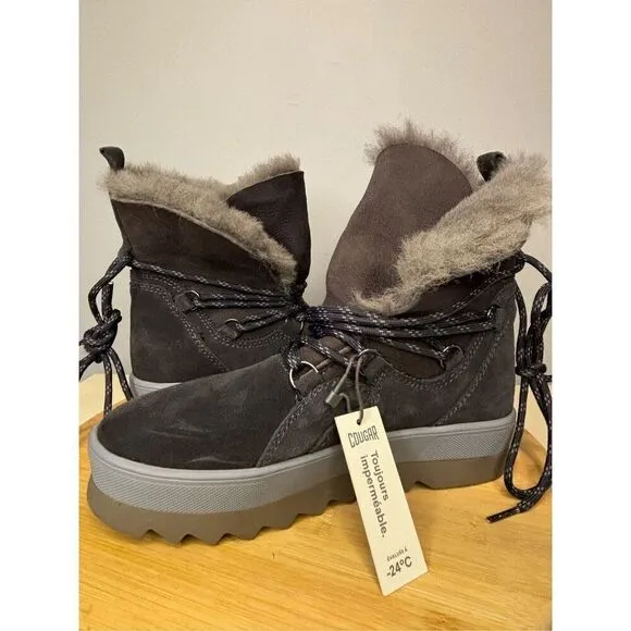NWT Cougar Women's V-Five-S Faux Fur Lined Lace Up Winter Boots Gray Size 6