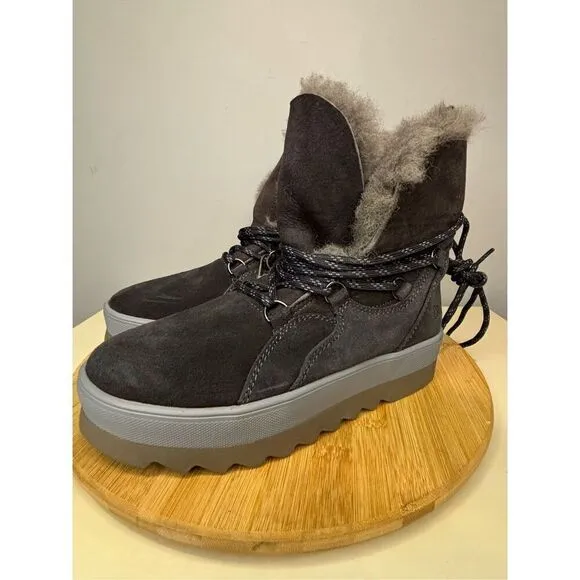 NWT Cougar Women's V-Five-S Faux Fur Lined Lace Up Winter Boots Gray Size 6