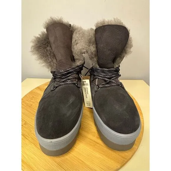NWT Cougar Women's V-Five-S Faux Fur Lined Lace Up Winter Boots Gray Size 6