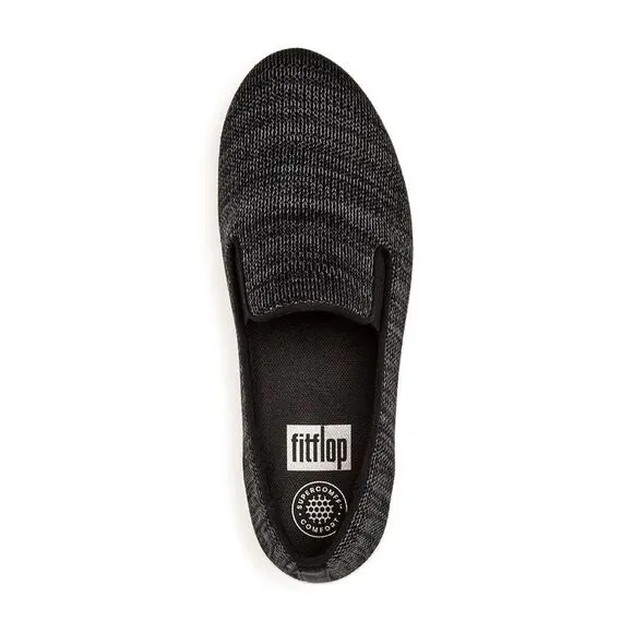 NWT FIT FLOP Womens Black Knit Stretch Superskate Round Toe Slip On Loafers 10