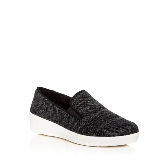 NWT FIT FLOP Womens Black Knit Stretch Superskate Round Toe Slip On Loafers 10