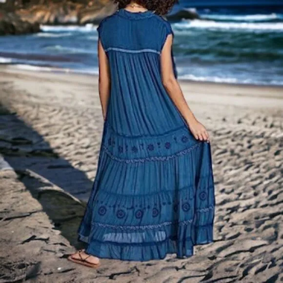 NWT FREE PEOPLE Pretty Cozy Embroidered Maxi Dress M