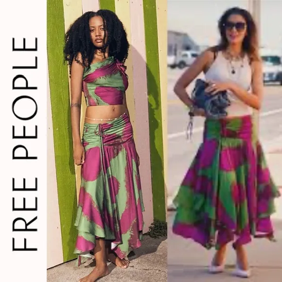 NWT Free People x House of AAMA Starry Eyes Handkerchief Midi Skirt m