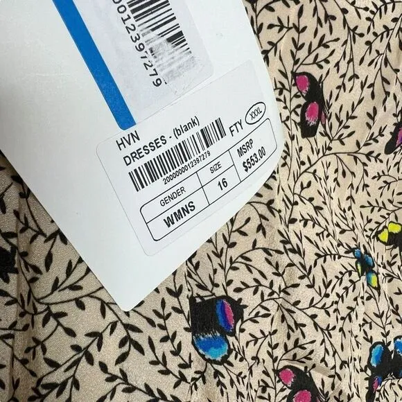 NWT HVN Crepe Anika Ruffled Slip Dress W. Bow Butterflies 18