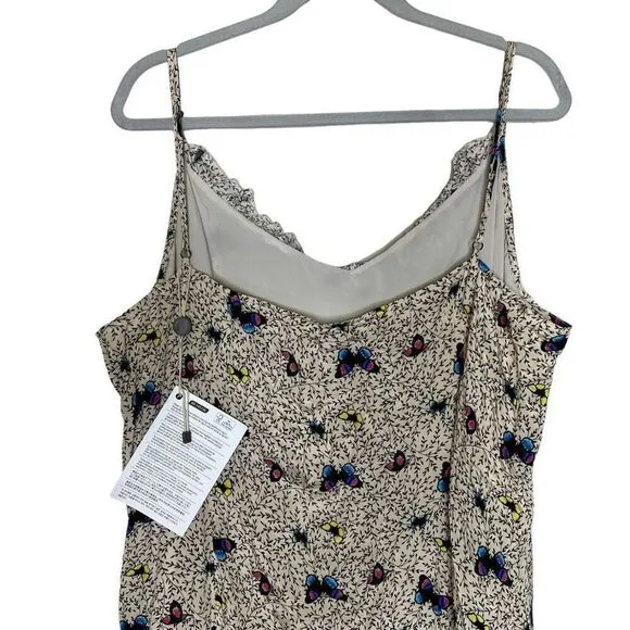 NWT HVN Crepe Anika Ruffled Slip Dress W. Bow Butterflies 18