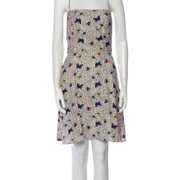 NWT HVN Crepe Anika Ruffled Slip Dress W. Bow Butterflies 18