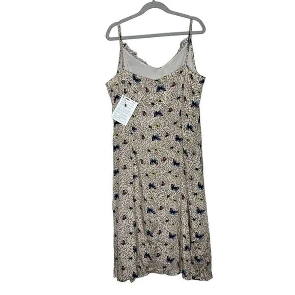 NWT HVN Crepe Anika Ruffled Slip Dress W. Bow Butterflies 18
