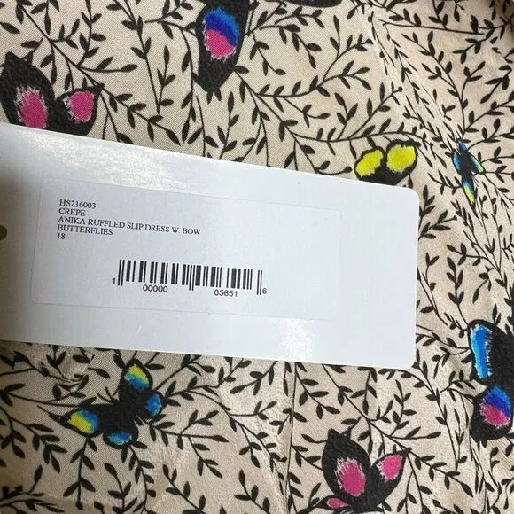 NWT HVN Crepe Anika Ruffled Slip Dress W. Bow Butterflies 18