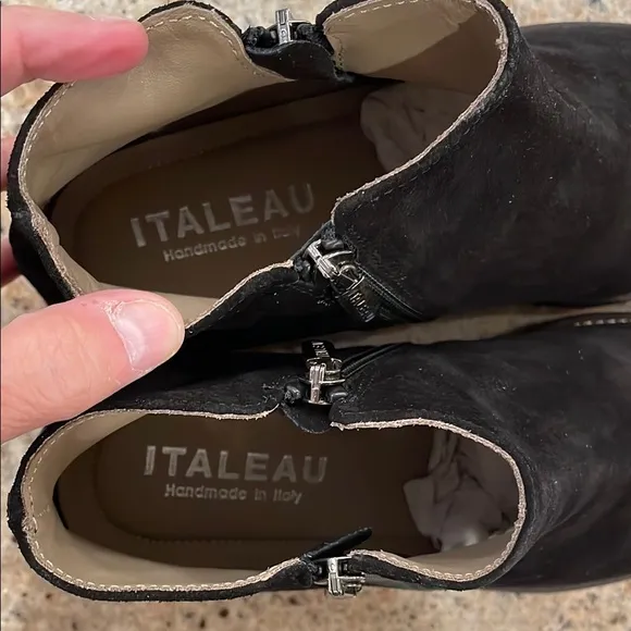 NWT Italeau Foliana Black Suede Ankle Boots 38.5 Italian Leather 8.5 Waterproof