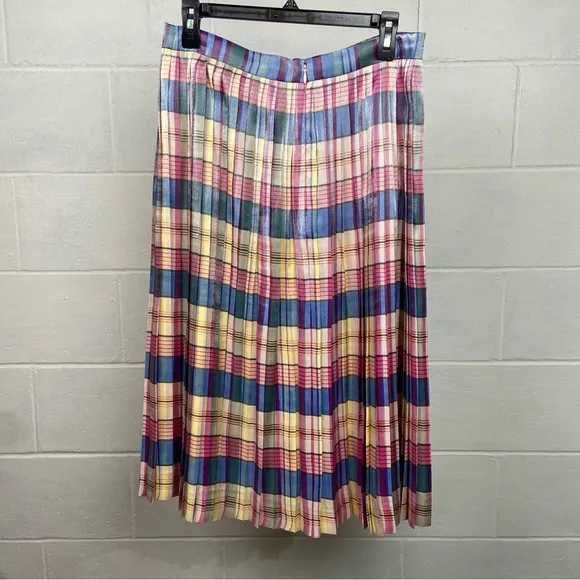 NWT J. Crew Pleated Midi Skirt in Shimmering Plaid Size 10 Rainbow Stripe