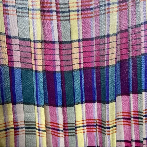 NWT J. Crew Pleated Midi Skirt in Shimmering Plaid Size 10 Rainbow Stripe