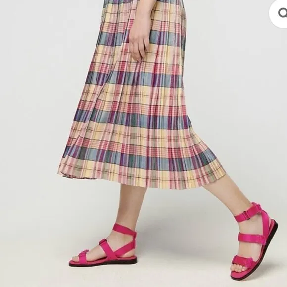 NWT J. Crew Pleated Midi Skirt in Shimmering Plaid Size 10 Rainbow Stripe