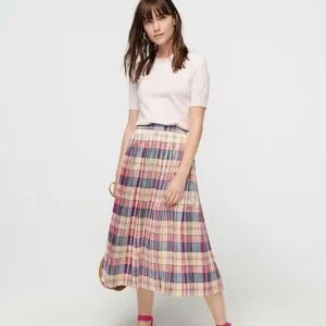 NWT J. Crew Pleated Midi Skirt in Shimmering Plaid Size 10 Rainbow Stripe