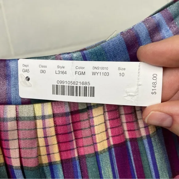 NWT J. Crew Pleated Midi Skirt in Shimmering Plaid Size 10 Rainbow Stripe