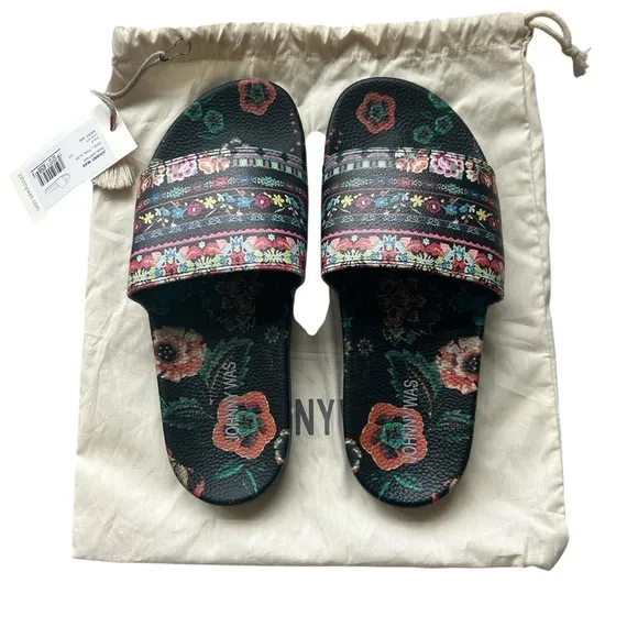 NWT Johnny Was Ardell POOL SLIDE size 9 floral slip on sandals tropical beach