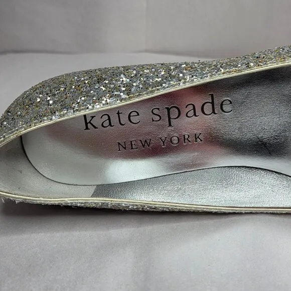 NWT Kate Spade Women's Buckle Up Glitter Flats Gold Silver