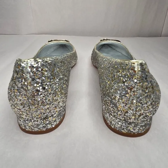 NWT Kate Spade Women's Buckle Up Glitter Flats Gold Silver